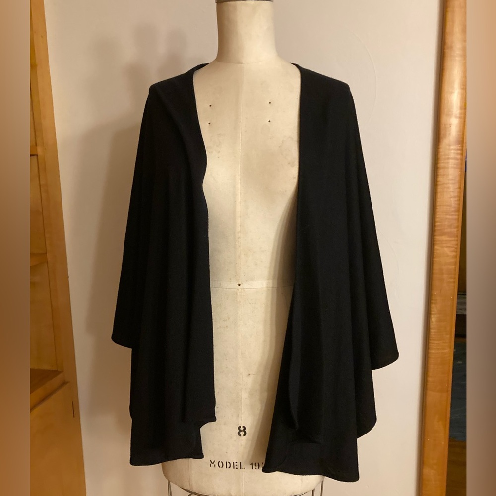 Halston Heritage Black Open-Front Poncho Batwing Cape